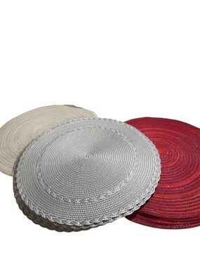 18 Silver Gold Red Placemats Circle Woven Christmas Sparkle Holiday Shine